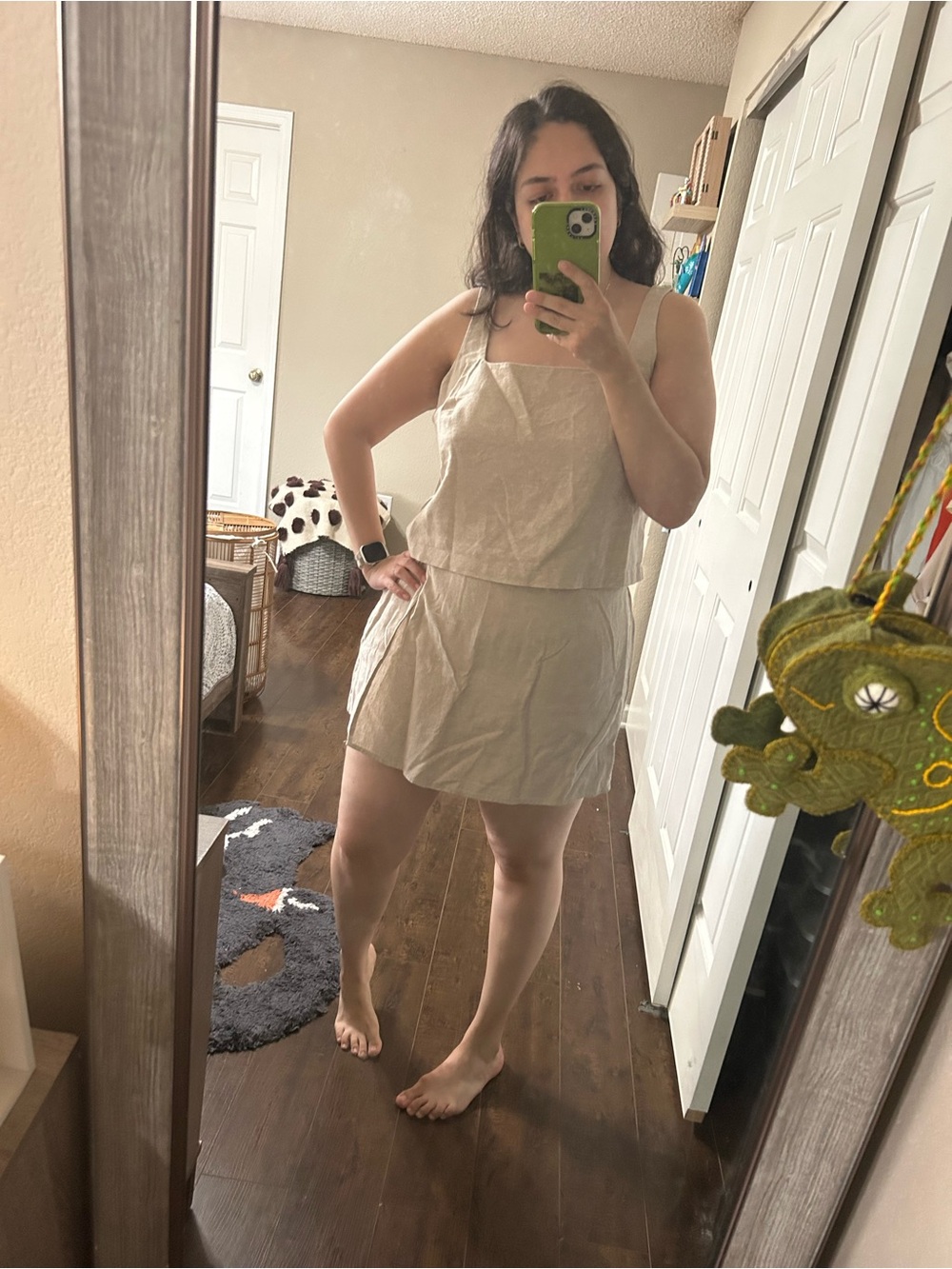 Old Navy Beige Linen-Blend Tank Romper